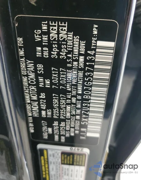 2018 Hyundai Santa Fe Sport из США, поврежденный, VIN 5XYZU3LB0JG537134